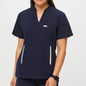 FIGS Odesa Slim Fit Scrub Top XS Midnight Blue Medical Nursing Uniform Shirt